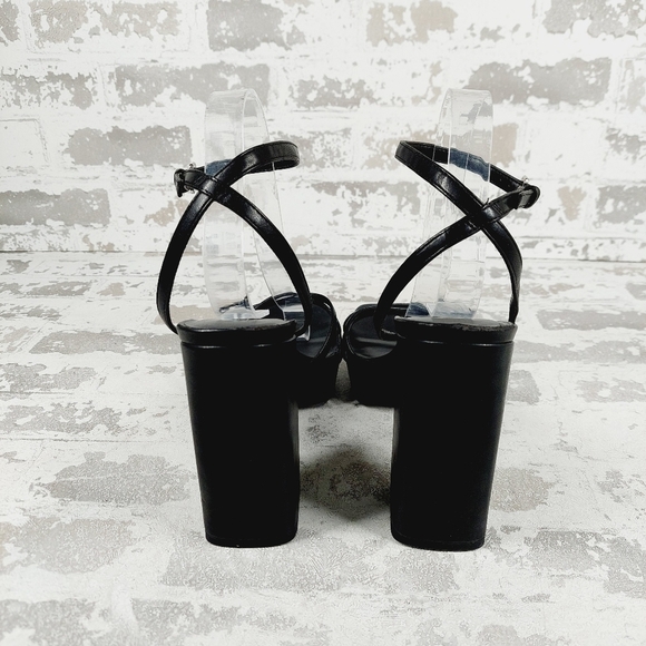 bp Tavey Black Strappy Leather Buckle Ankle Strap Block Heels W597 - Picture 6 of 14